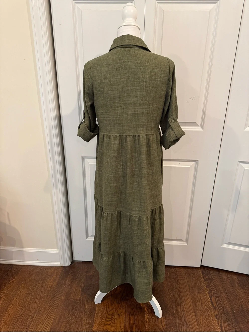 Max Studio London Olive Green Tiered Maxi Dress XS Boho